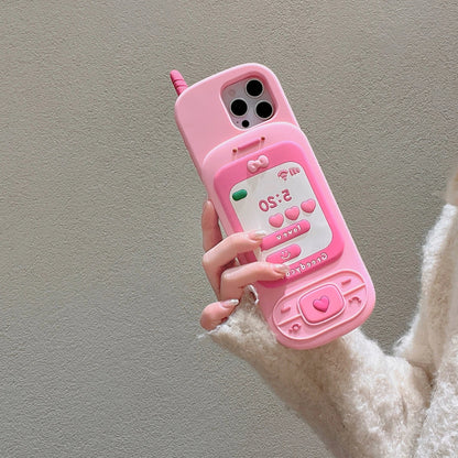 Couple's Fun Accessories Fashionable Pink Push-pull Telephone Design Phone Case For iPhone 13 14 15 16 Pro Max Anti Drop Case