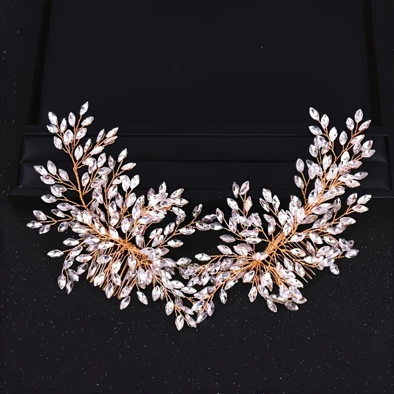 Golden Crystal Pearl Hair Comb Headband Hairband For Women Party Bridal Wedding Hair Accessories Jewelry Comb Headband Hairband