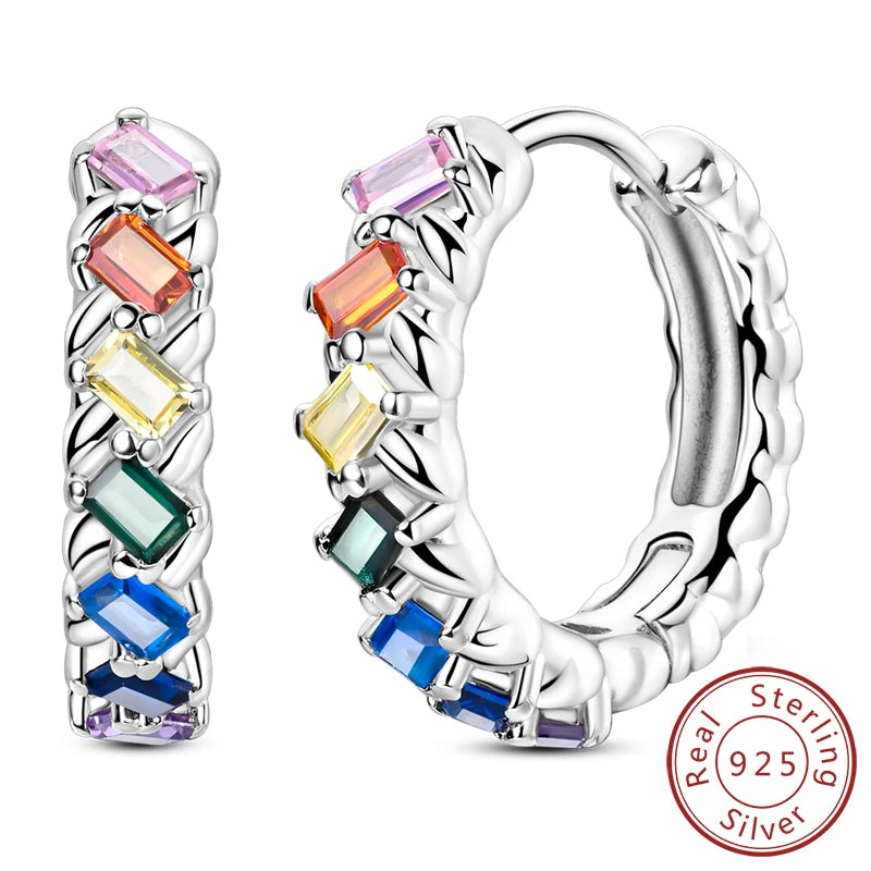 Hoop Earrings New Original 925 Sterling Silver Sweet Heart Bow Round Zircon Studs Drop Earrings For Women Girl Fine Jewelry