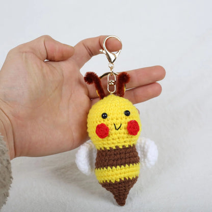 Cute Bee Crochet Keychain For Gifts Handmking Cartoon Bee Doll Knitting Keyrings Knitted Bee Doll Custom Accessories Wholesale