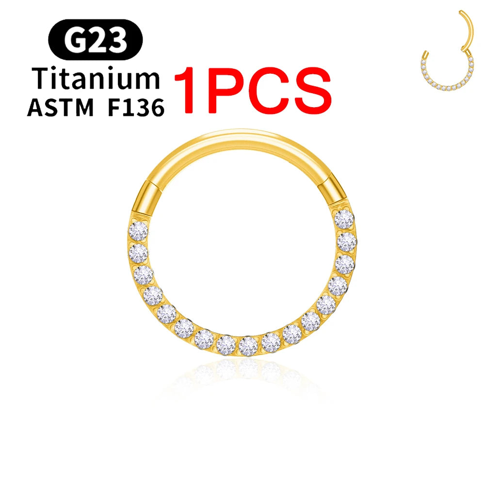 1/10PCS ASTM F136 Titanium Nose Ring 16/18G CZ Hinged Septum Clicker Hoop Tragus Daith Cartilage Helix Ear Piercing Body Jewelry