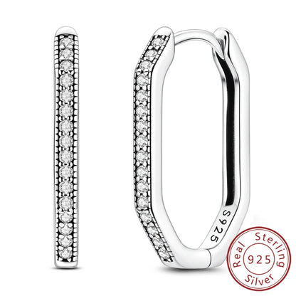 Hoop Earrings New Original 925 Sterling Silver Sweet Heart Bow Round Zircon Studs Drop Earrings For Women Girl Fine Jewelry