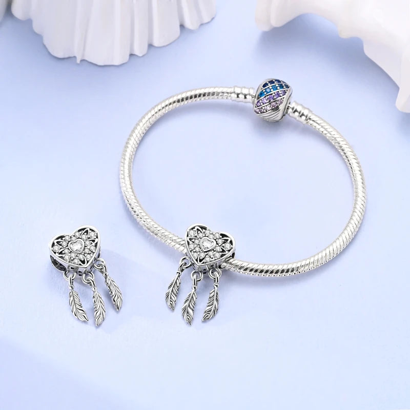 Original 925 Sterling Silver Charms Beads Pendants Colorful Dreamcatcher Lucky Charms Fit Bracelets Necklaces Women DIY Jewelry