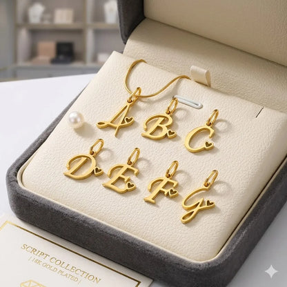 St-Delan Gold Plated Cursive Heart Initial Charms A-Z Script Alphabet Pendants for DIY Jewelry Making