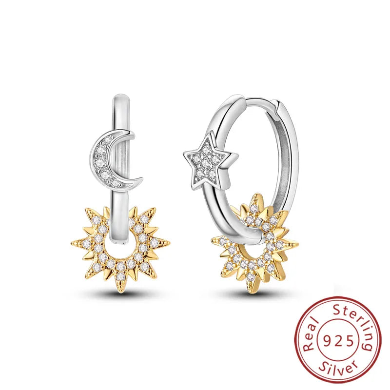 Hoop Earrings New Original 925 Sterling Silver Sweet Heart Bow Round Zircon Studs Drop Earrings For Women Girl Fine Jewelry