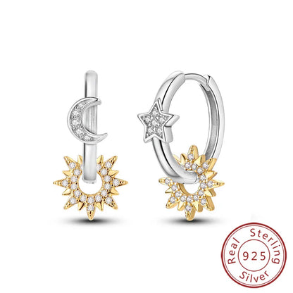 Hoop Earrings New Original 925 Sterling Silver Sweet Heart Bow Round Zircon Studs Drop Earrings For Women Girl Fine Jewelry