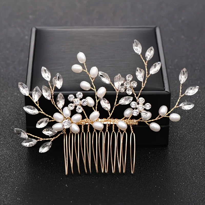 Golden Crystal Pearl Hair Comb Headband Hairband For Women Party Bridal Wedding Hair Accessories Jewelry Comb Headband Hairband