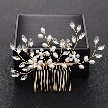 Golden Crystal Pearl Hair Comb Headband Hairband For Women Party Bridal Wedding Hair Accessories Jewelry Comb Headband Hairband