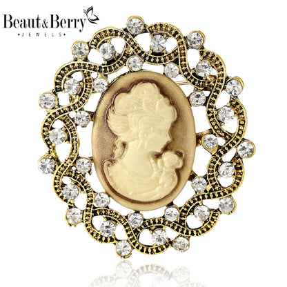 Beaut&Berry Vintage Beauty Head Brooches for Women Unisex Queen Face Pins Friends Party New Gifts Banquet Jewellery Accessories