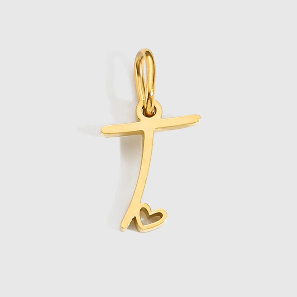 St-Delan Gold Plated Cursive Heart Initial Charms A-Z Script Alphabet Pendants for DIY Jewelry Making