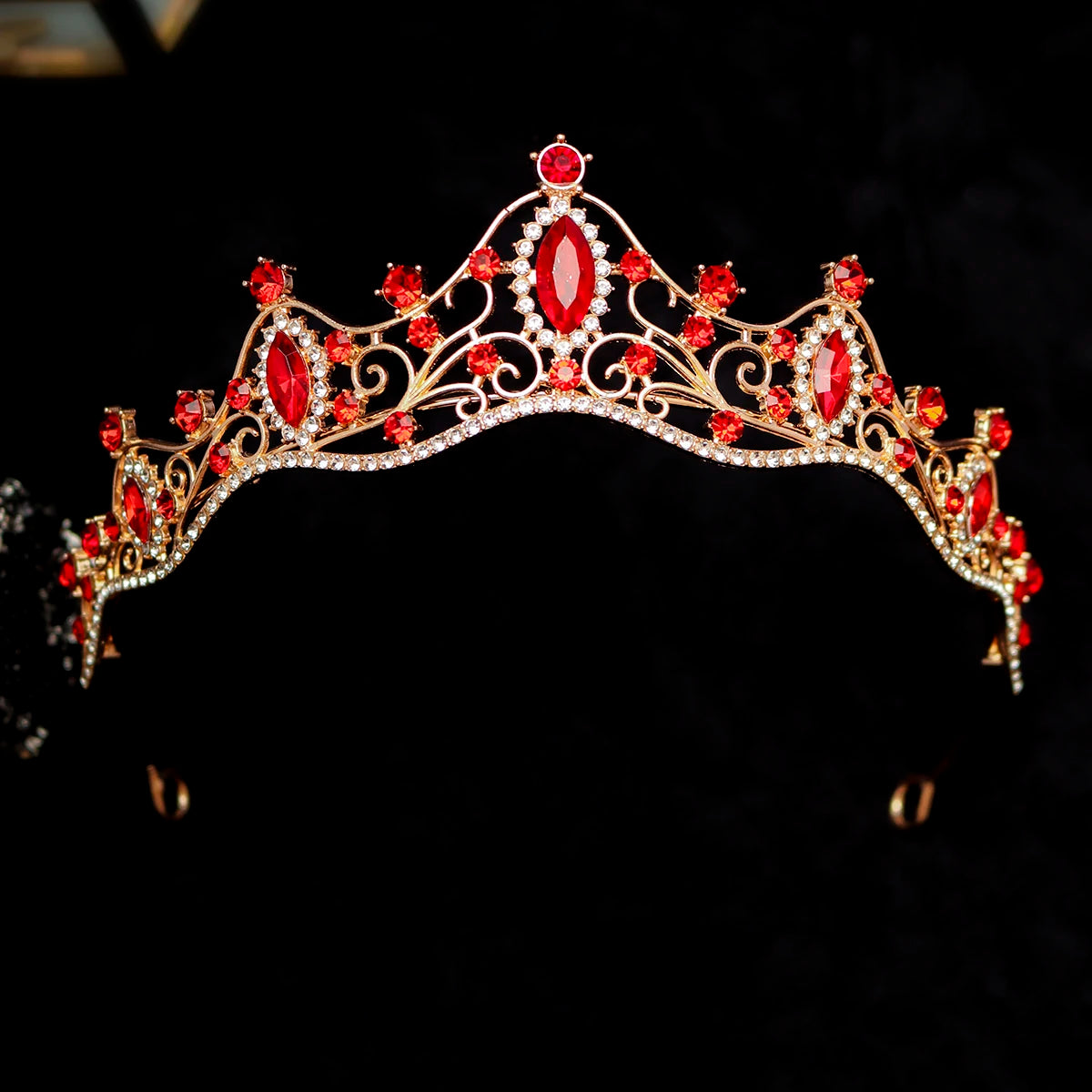 Luxury Red Rhinestone Bridal Tiara Headband Baroque Crystal Grand Crown For Women Banquet Jewelry Hair Accessories