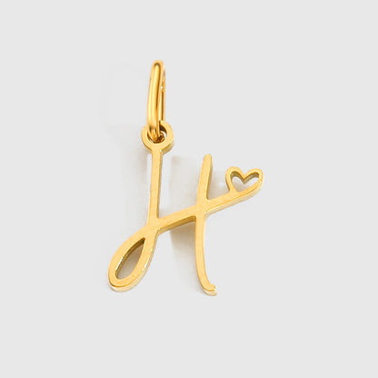 St-Delan Gold Plated Cursive Heart Initial Charms A-Z Script Alphabet Pendants for DIY Jewelry Making