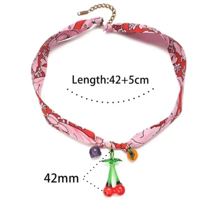 Colorful Rope Heart Pearl Flower Necklace Women's Sweet Fabric Charm Necklace Fashion Stainless Steel Pendant Necklace Accessory
