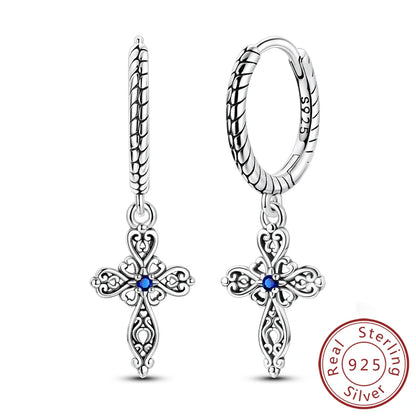 Hoop Earrings New Original 925 Sterling Silver Sweet Heart Bow Round Zircon Studs Drop Earrings For Women Girl Fine Jewelry
