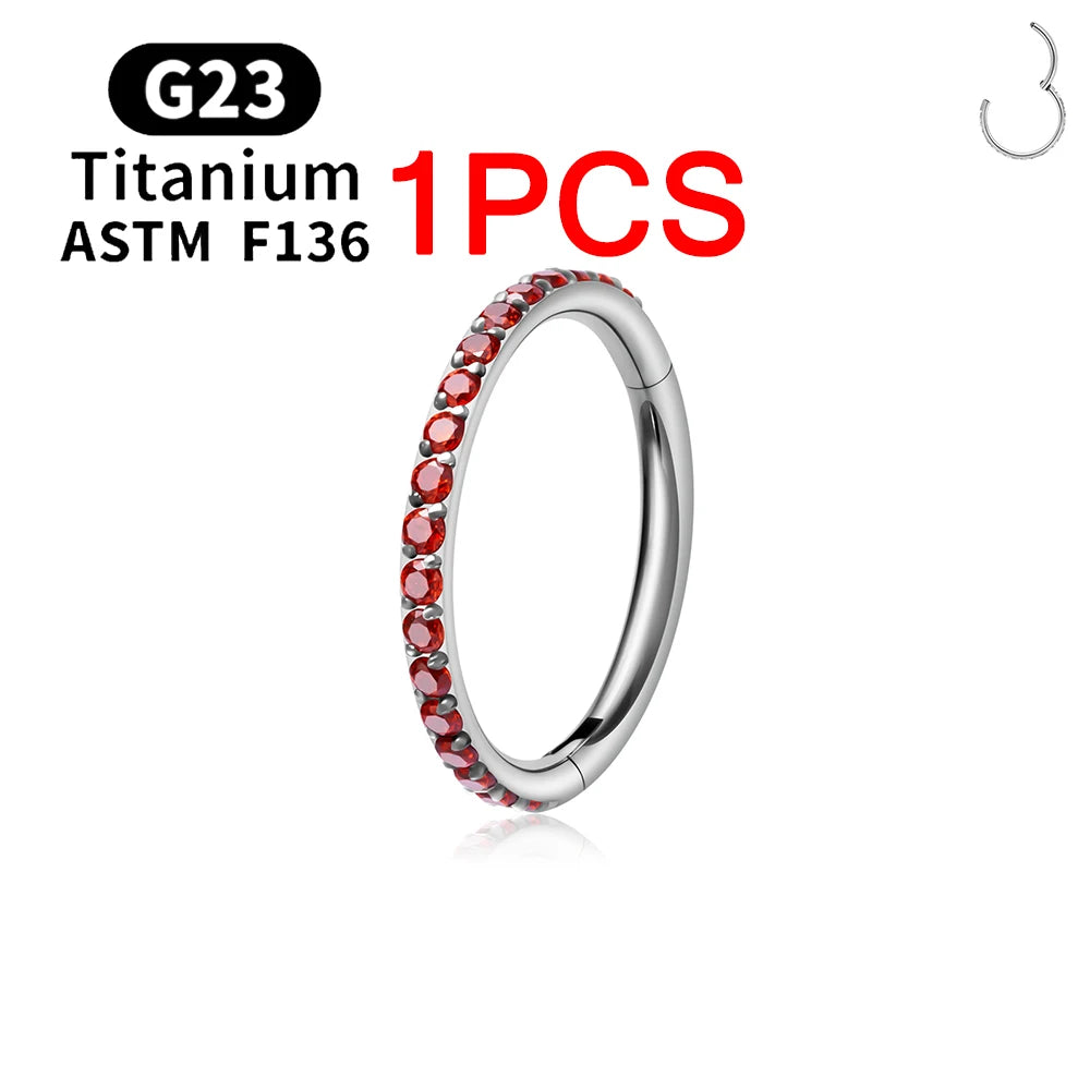 1/10PCS ASTM F136 Titanium Nose Ring 16/18G CZ Hinged Septum Clicker Hoop Tragus Daith Cartilage Helix Ear Piercing Body Jewelry