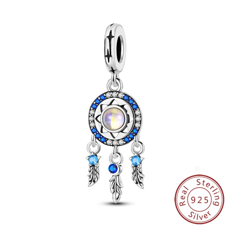 Original 925 Sterling Silver Charms Beads Pendants Colorful Dreamcatcher Lucky Charms Fit Bracelets Necklaces Women DIY Jewelry