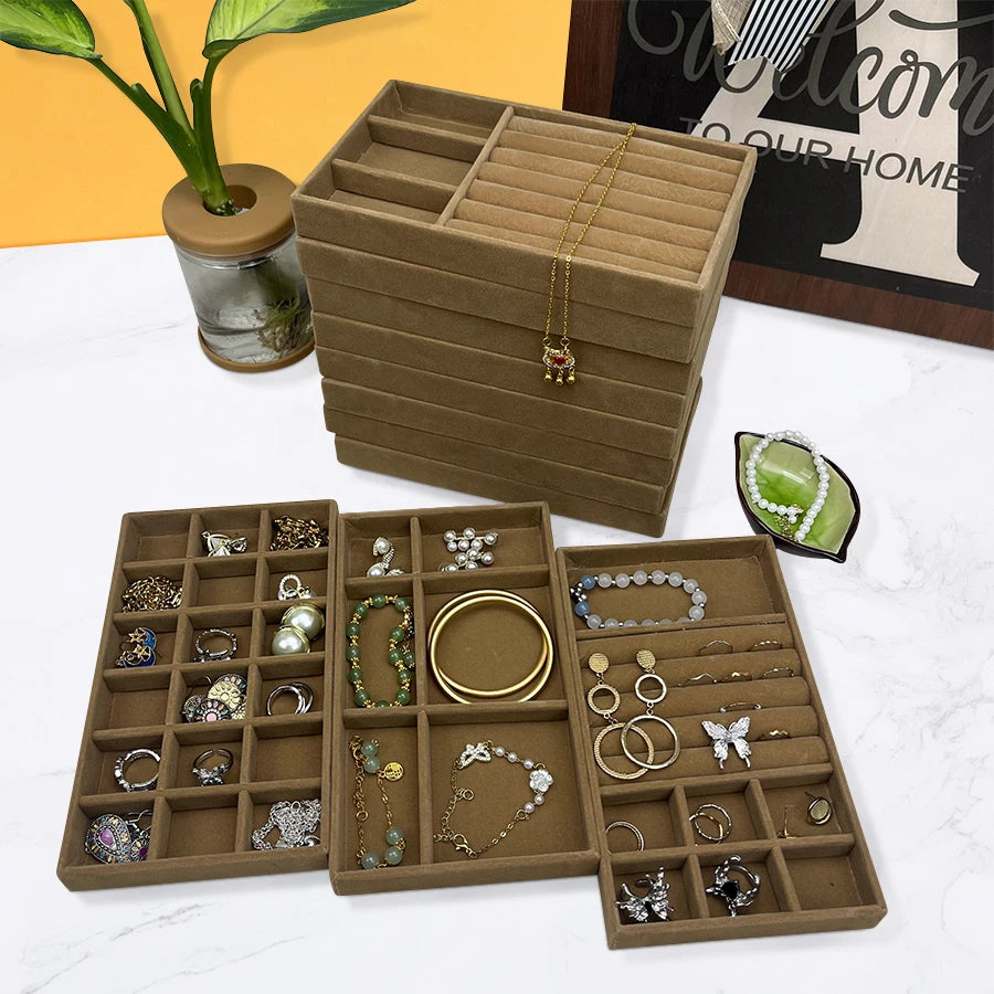 1PC, Flocking Jewelry Box Jewelry Tray, Color: Brown