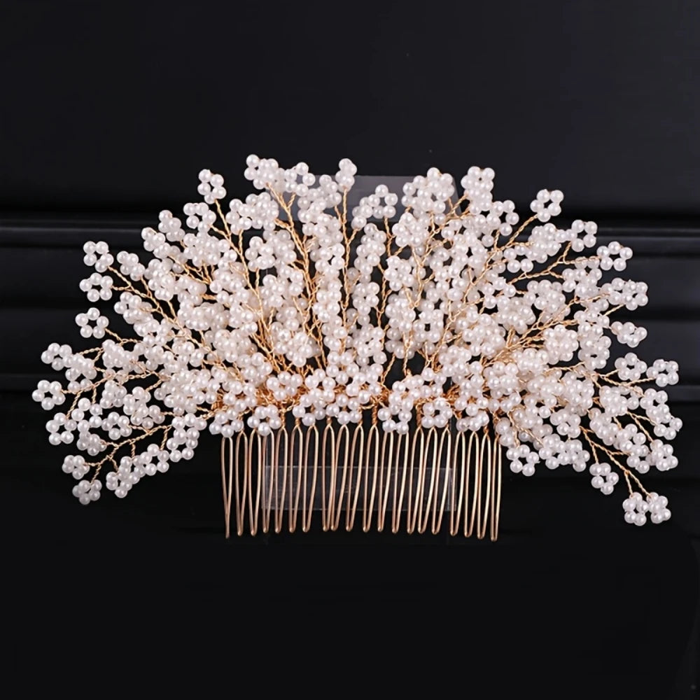 Golden Crystal Pearl Hair Comb Headband Hairband For Women Party Bridal Wedding Hair Accessories Jewelry Comb Headband Hairband