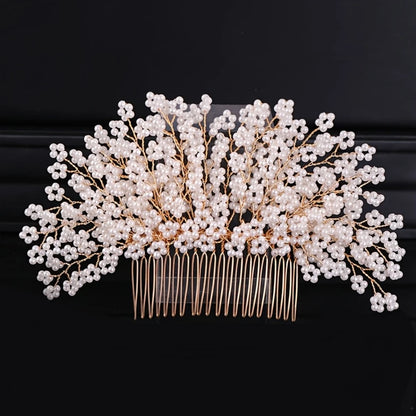 Golden Crystal Pearl Hair Comb Headband Hairband For Women Party Bridal Wedding Hair Accessories Jewelry Comb Headband Hairband