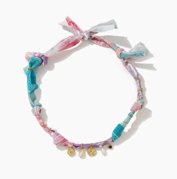 Colorful Rope Heart Pearl Flower Necklace Women's Sweet Fabric Charm Necklace Fashion Stainless Steel Pendant Necklace Accessory
