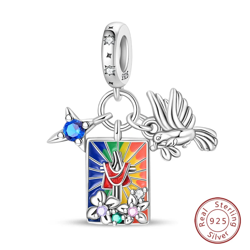 Original 925 Sterling Silver Charm Beads Classic Cross Bible Guardian Angel Charms Pendants For Bracelet DIY Birthday Jewelry