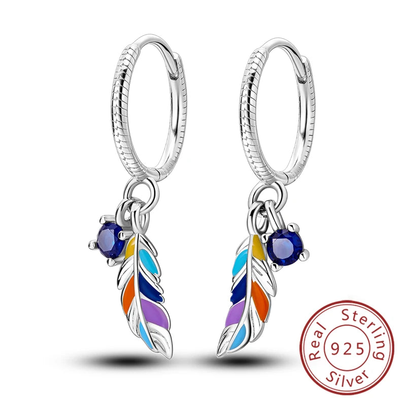 Hoop Earrings New Original 925 Sterling Silver Sweet Heart Bow Round Zircon Studs Drop Earrings For Women Girl Fine Jewelry