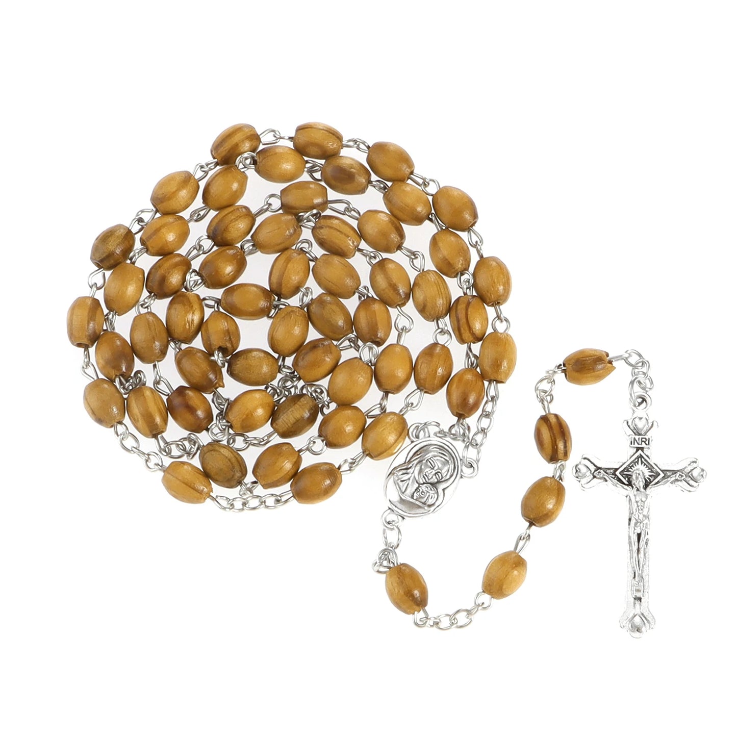 Fashion Vintage Cross Necklace Rosary Beads Chain Jesus Crucifix Virgin Mary Pendant Chain Jewelry Necklace