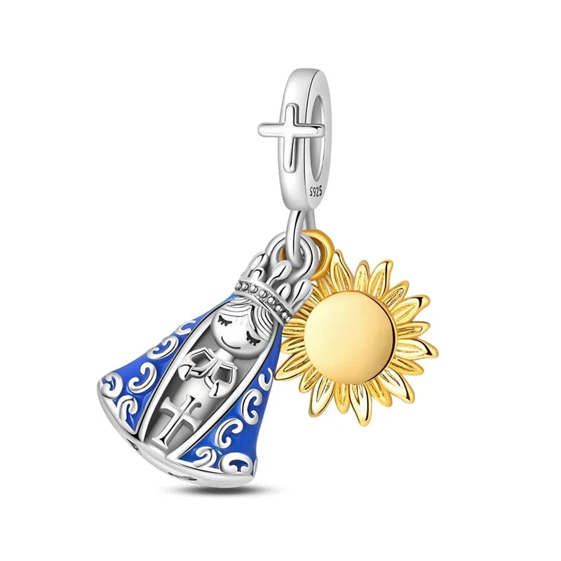 Original 925 Sterling Silver Charm Beads Classic Cross Bible Guardian Angel Charms Pendants For Bracelet DIY Birthday Jewelry