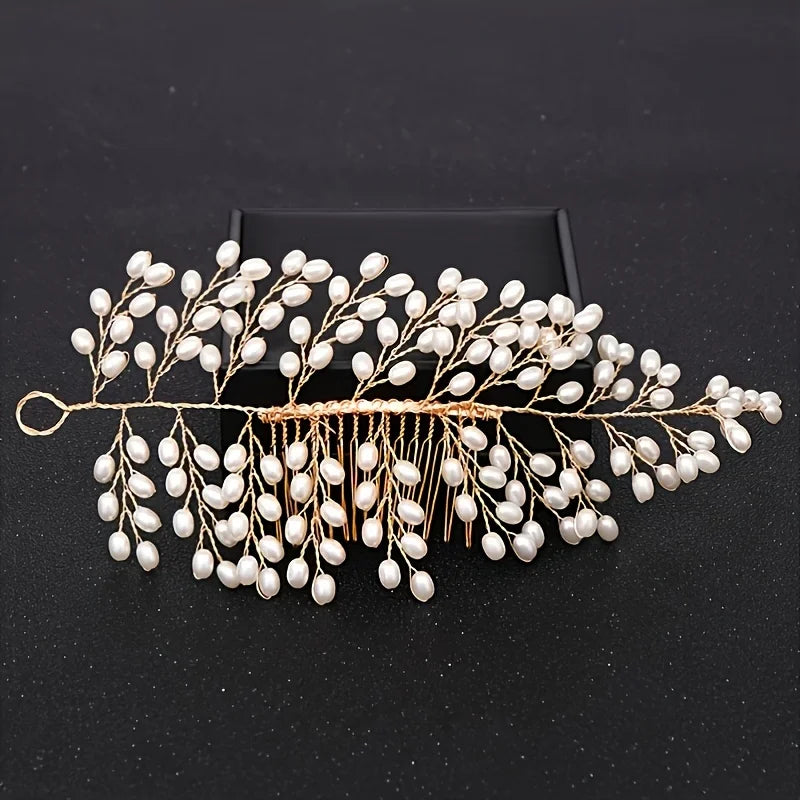 Golden Crystal Pearl Hair Comb Headband Hairband For Women Party Bridal Wedding Hair Accessories Jewelry Comb Headband Hairband