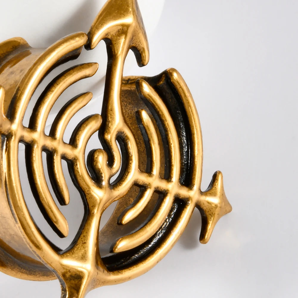 Copper Cross Arrows Spiral Ear Piercing Tunnels 6-25mm Punk U Shape Flared Ear Gauge Expansion Strenghted Saddle Piercing Plugs