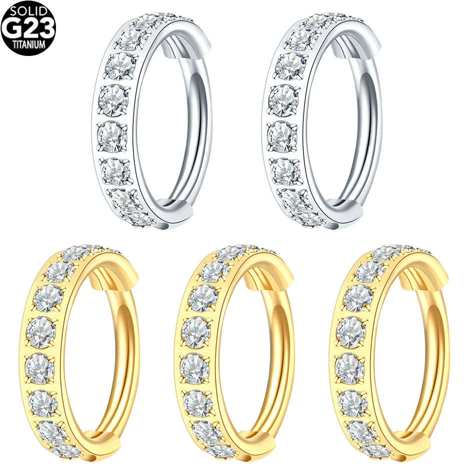 1/5PCS Titanium Nose Ring Clicker Ear Cartilage Tragus Helix Daith Round Earrings Hoops CZ 16G Hinged Segment Piercings Jewelry