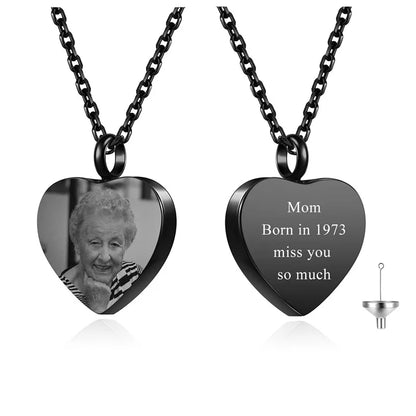 Personalized Photo Heart Urn Necklace for Ashes Cremation Urns Custom Picture Engraved Necklace Keepsake Text Memorial Jewelry