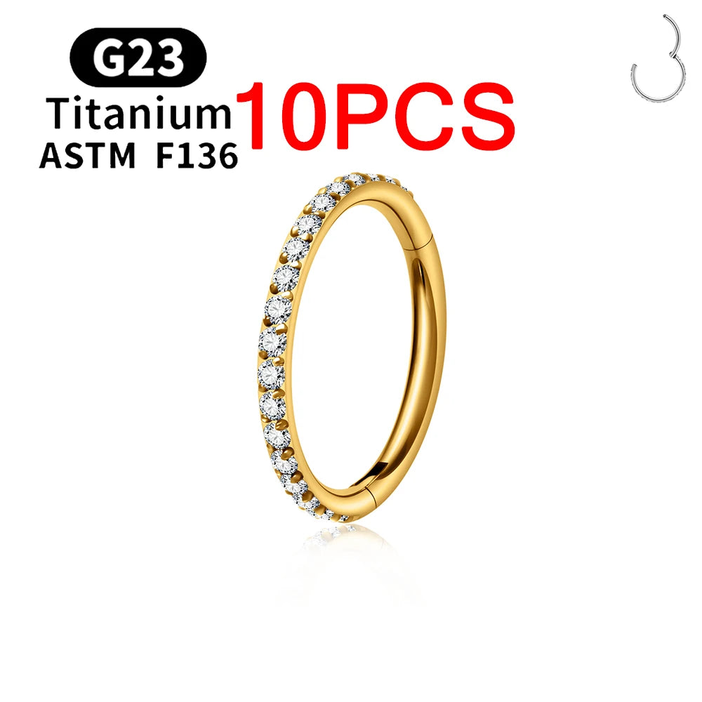 1/10PCS ASTM F136 Titanium Nose Ring 16/18G CZ Hinged Septum Clicker Hoop Tragus Daith Cartilage Helix Ear Piercing Body Jewelry