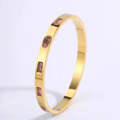 Classic Pink Zircon Inlay Cardioid Design Stainless Steel Stacked Bracelet Couple Jewelry Holiday Gift