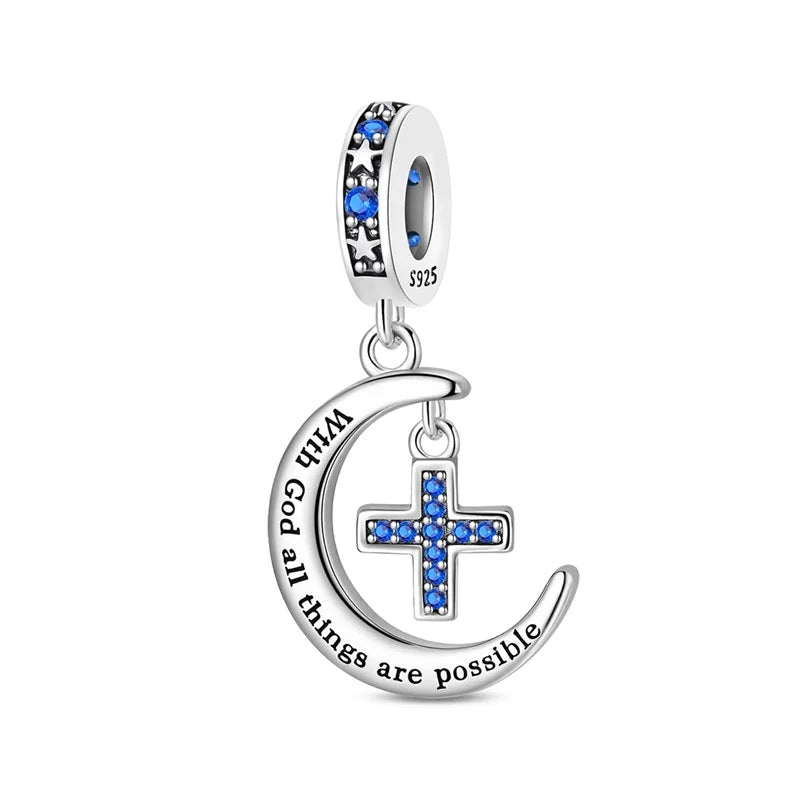 Original 925 Sterling Silver Charm Beads Classic Cross Bible Guardian Angel Charms Pendants For Bracelet DIY Birthday Jewelry