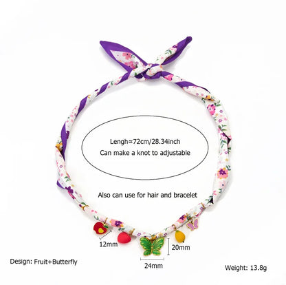 Colorful Rope Heart Pearl Flower Necklace Women's Sweet Fabric Charm Necklace Fashion Stainless Steel Pendant Necklace Accessory