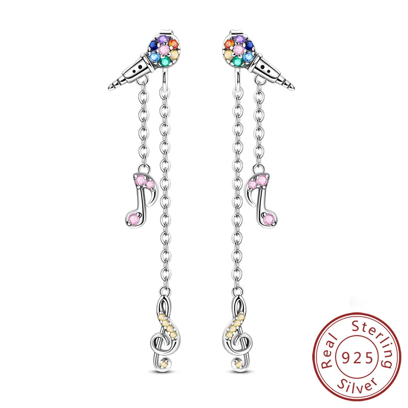 Hoop Earrings New Original 925 Sterling Silver Sweet Heart Bow Round Zircon Studs Drop Earrings For Women Girl Fine Jewelry