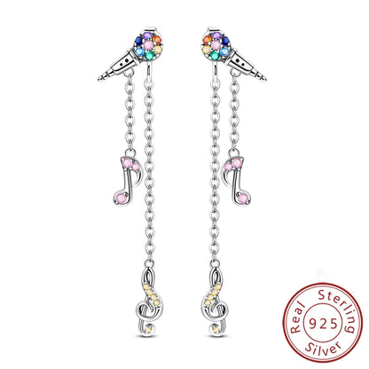 Hoop Earrings New Original 925 Sterling Silver Sweet Heart Bow Round Zircon Studs Drop Earrings For Women Girl Fine Jewelry