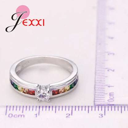 Band Jewerly Fashion 925 Sterling Silver Wedding Rings For Women Colored CZ Crystal Elegant Engagement Party Ring Anel