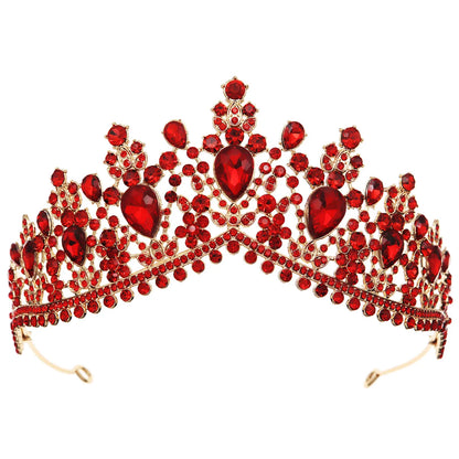 Luxury Red Rhinestone Bridal Tiara Headband Baroque Crystal Grand Crown For Women Banquet Jewelry Hair Accessories