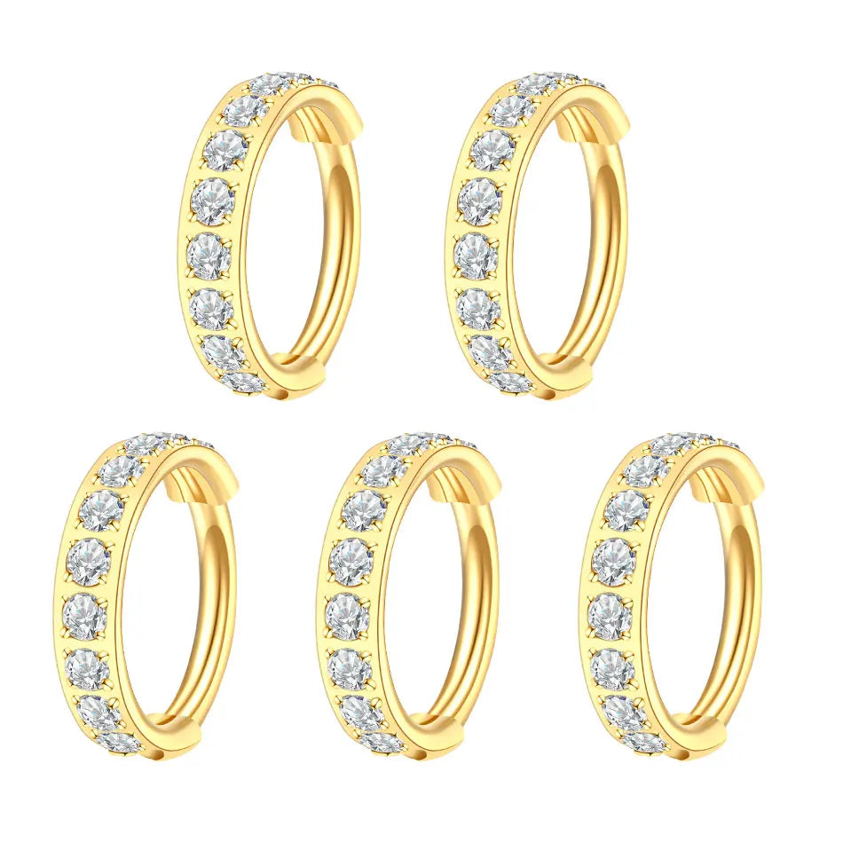 1/5PCS Titanium Nose Ring Clicker Ear Cartilage Tragus Helix Daith Round Earrings Hoops CZ 16G Hinged Segment Piercings Jewelry