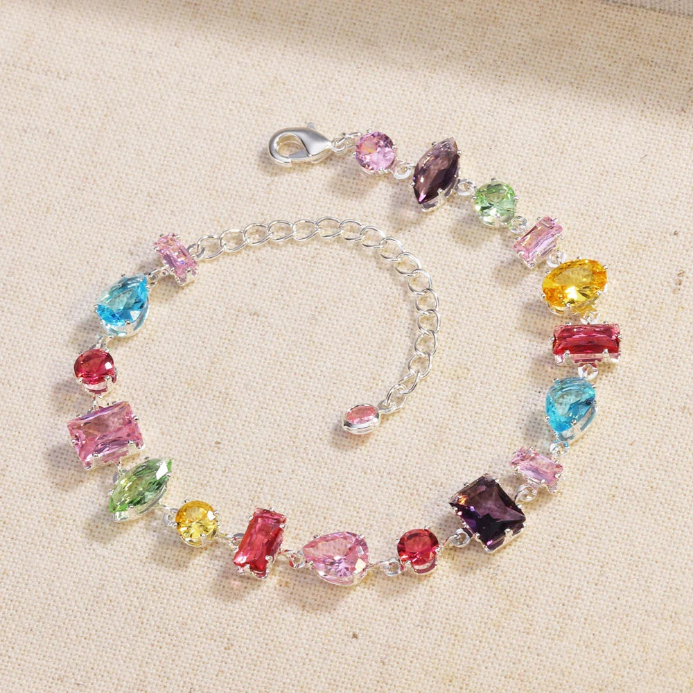 Brand 18K Gold Plated New Luxury Colourful Crystal Zircon Necklace For Women Fashion Party Jewelry Accessories Ladies Jewellery