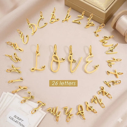 St-Delan Gold Plated Cursive Heart Initial Charms A-Z Script Alphabet Pendants for DIY Jewelry Making