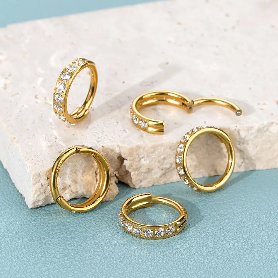 1/5PCS Titanium Nose Ring Clicker Ear Cartilage Tragus Helix Daith Round Earrings Hoops CZ 16G Hinged Segment Piercings Jewelry