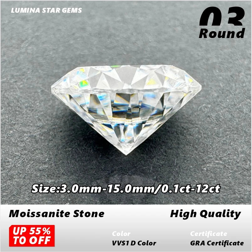 Moissanite Stone VVS1 D Color Round Cut 0.10ct-12.0ct Essential for Jewelry DIY Wholesale Loose Stones Pass Tester with Report