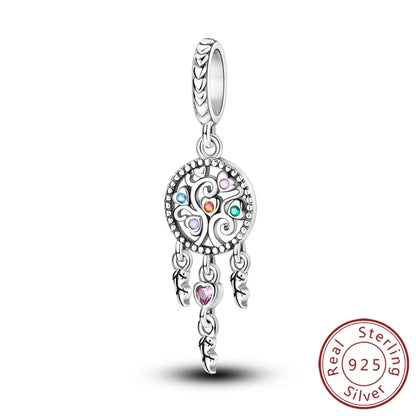 Original 925 Sterling Silver Charms Beads Pendants Colorful Dreamcatcher Lucky Charms Fit Bracelets Necklaces Women DIY Jewelry