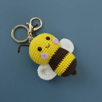 Cute Bee Crochet Keychain For Gifts Handmking Cartoon Bee Doll Knitting Keyrings Knitted Bee Doll Custom Accessories Wholesale