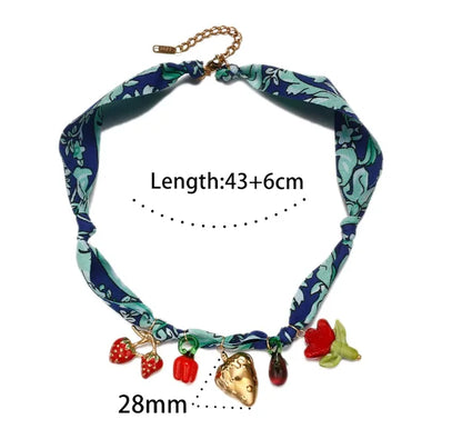 Colorful Rope Heart Pearl Flower Necklace Women's Sweet Fabric Charm Necklace Fashion Stainless Steel Pendant Necklace Accessory