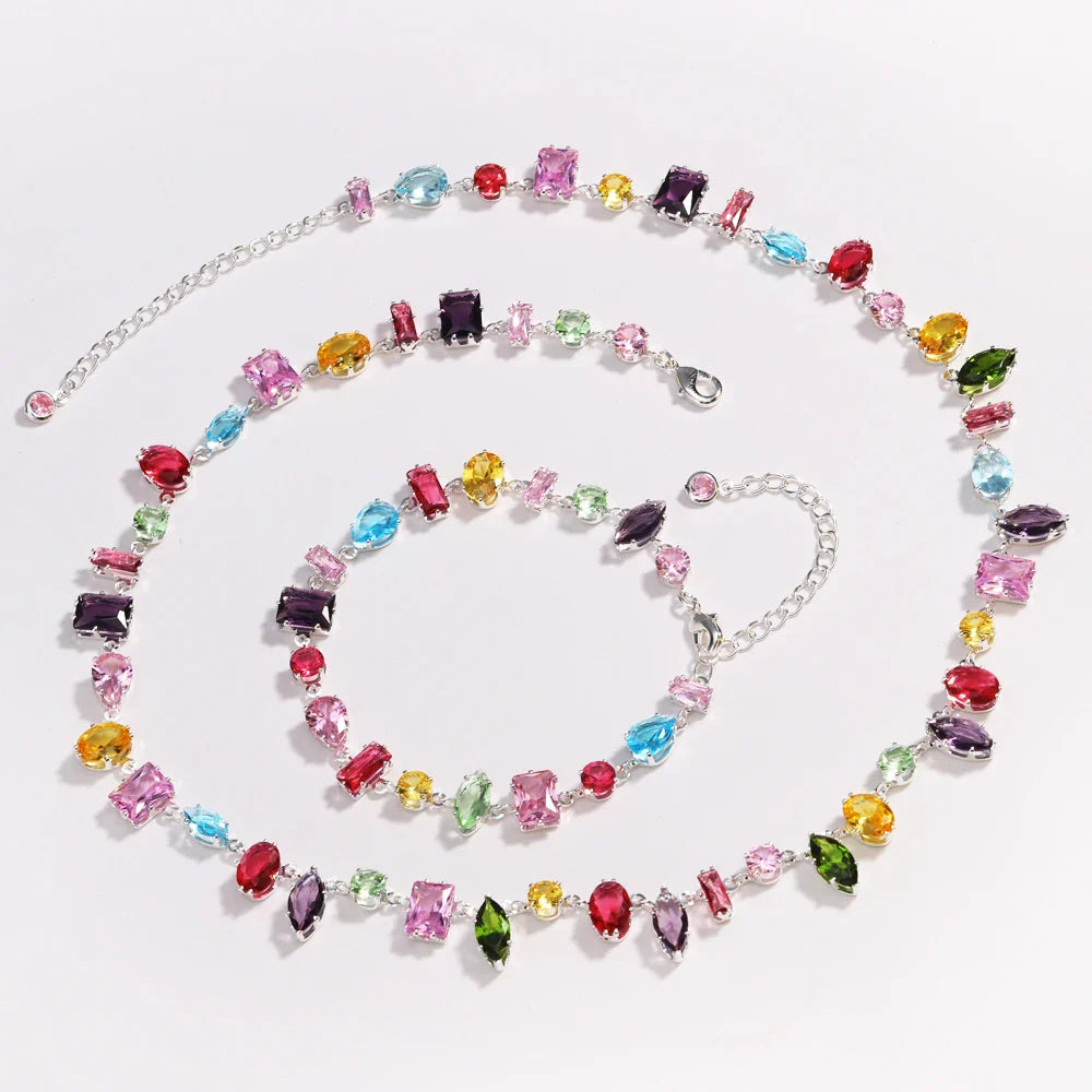 Brand 18K Gold Plated New Luxury Colourful Crystal Zircon Necklace For Women Fashion Party Jewelry Accessories Ladies Jewellery